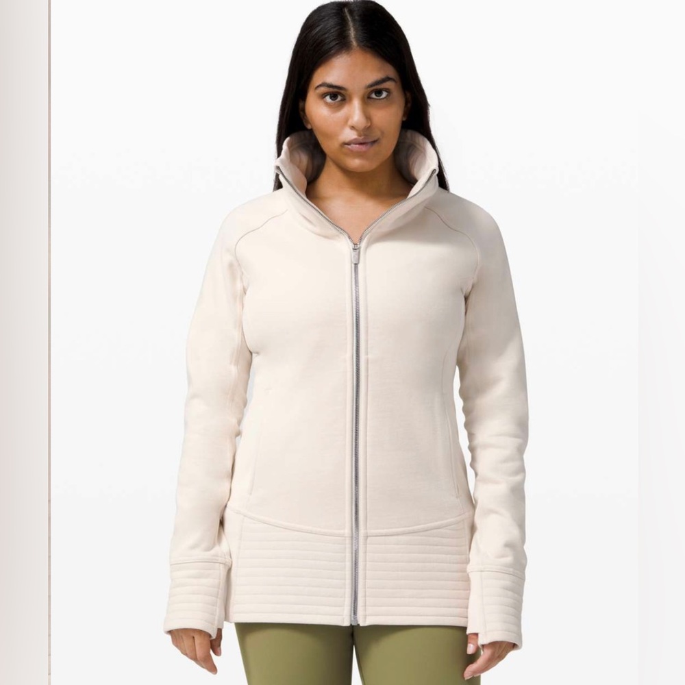Lululemon Radiant Jacket II Full Zip High Neck Cotton Fleece Size 8 Light Ivory